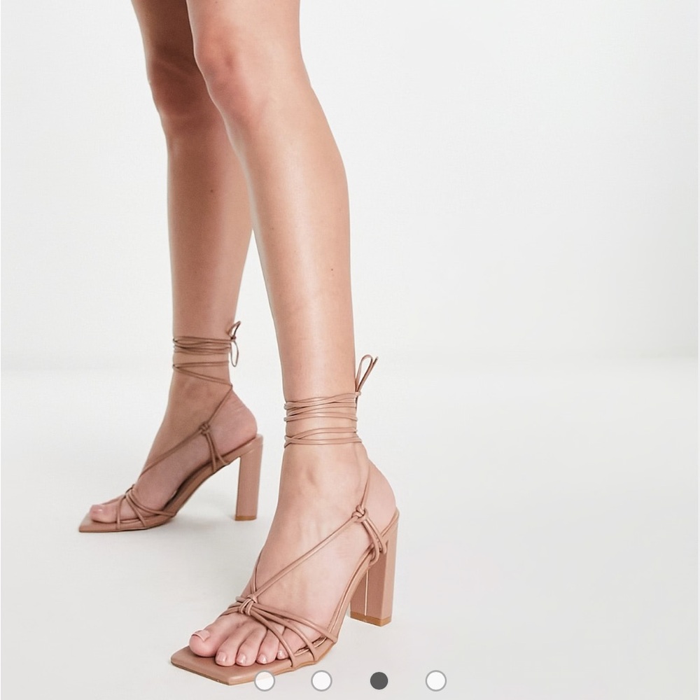heeled sandals with ankle tie in camel